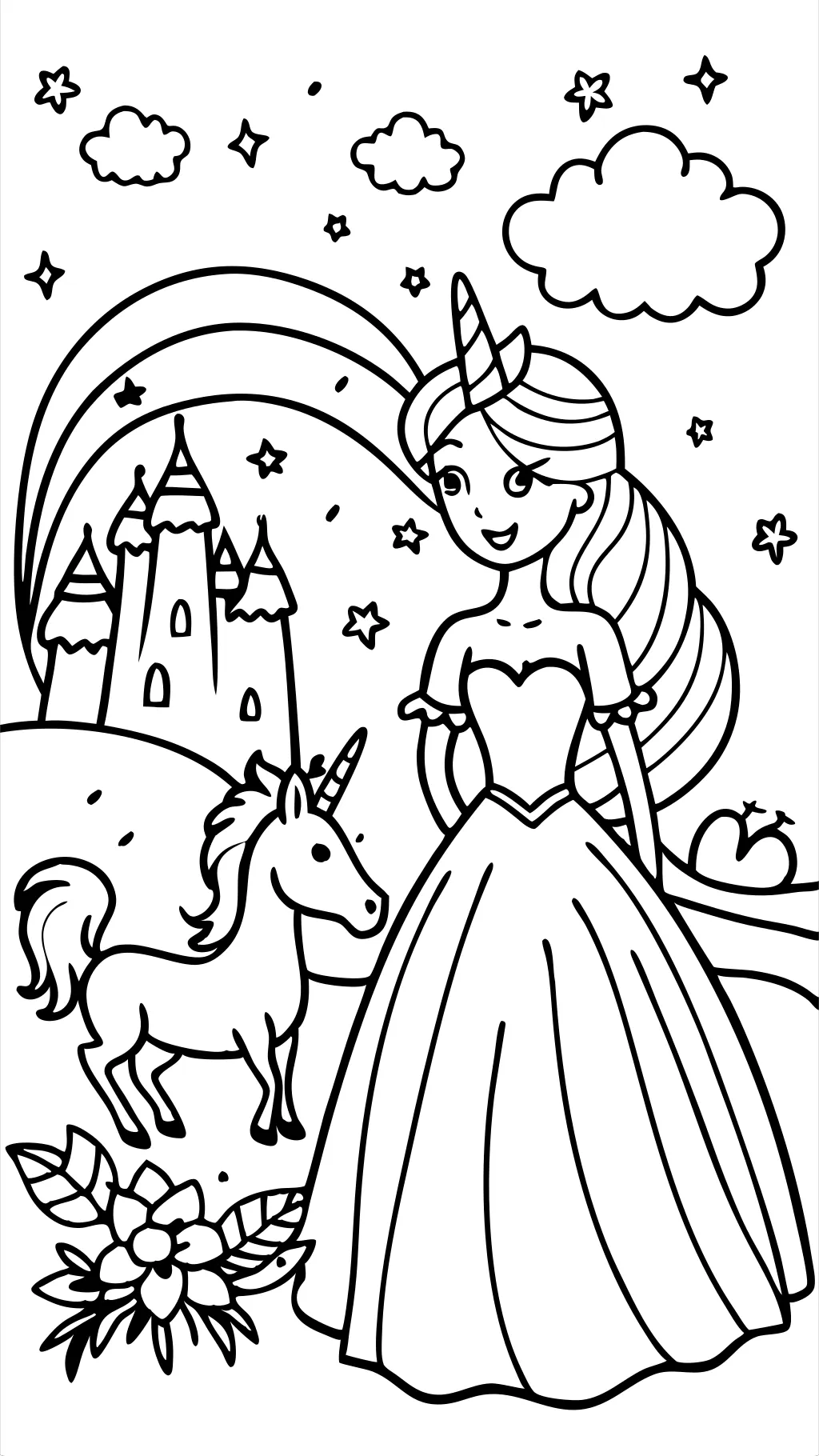 Páginas para colorear de unicornio y princesas